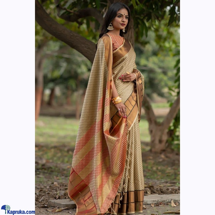 Gold Colour Bordered Light Red Silk Saree Online at Kapruka | Product# clothing01977