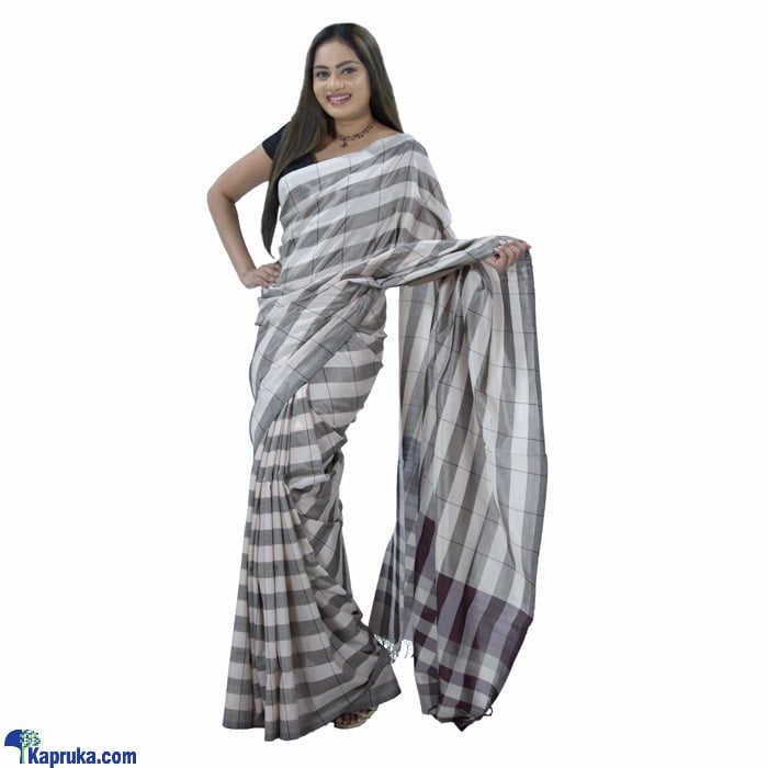 White And Brown Checked Rayon Mixed Cotton Saree- S2007 Online at Kapruka | Product# clothing02071