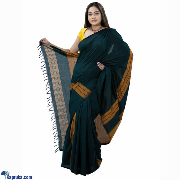 Black And Orange Striped Standard Cotton Saree - C1465 Online at Kapruka | Product# clothing02067