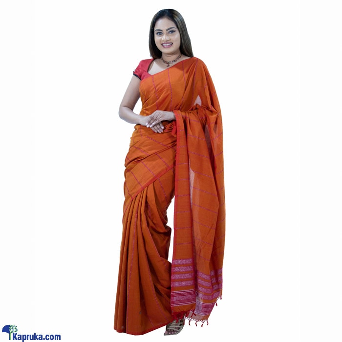 Dark Orange Mixed Standard Cotton Saree - C1466 Online at Kapruka | Product# clothing02077
