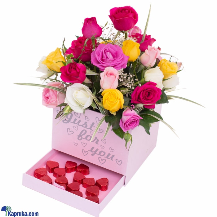 Spark Of Roses- Mix Of Pink Roses, Yellow Roses, White Roses And Java Chocolates Online at Kapruka | Product# flowers00T1202