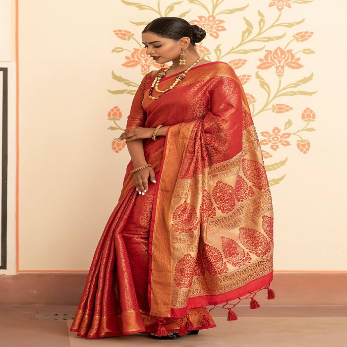 Soft Kanchipuram Silk Saree Orange Mixed Online at Kapruka | Product# clothing02365