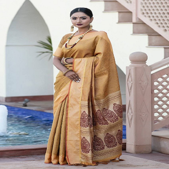 Soft Kanchipuram Silk Saree- Cream Online at Kapruka | Product# clothing02367