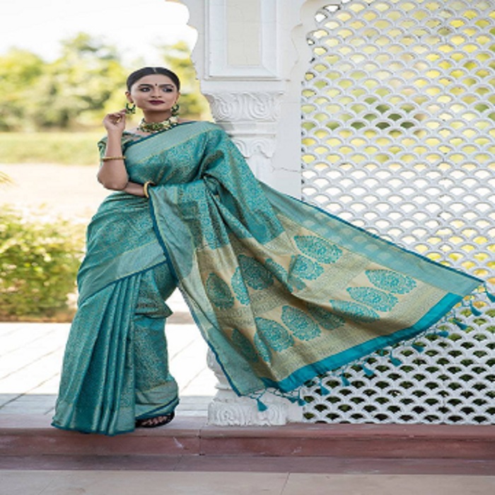 Soft Kanchipuram Silk Saree- Light Blue Online at Kapruka | Product# clothing02368