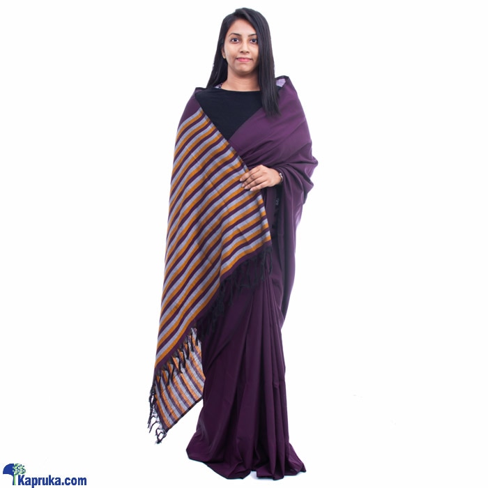 Dark Purple Mixed Gray Orange Striped Saree Online at Kapruka | Product# clothing02463