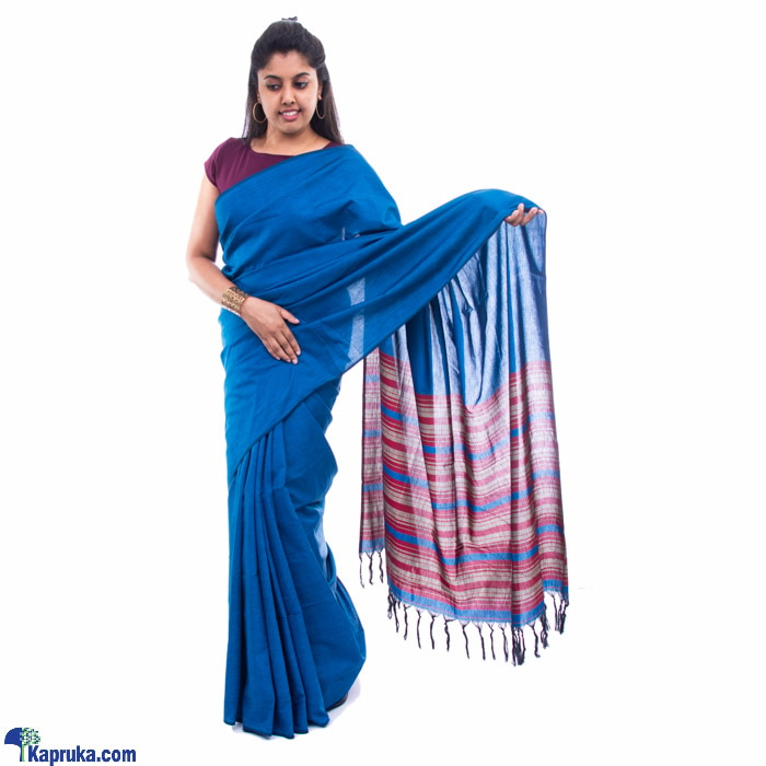 Gray Stripped Blue Saree Online at Kapruka | Product# clothing02474