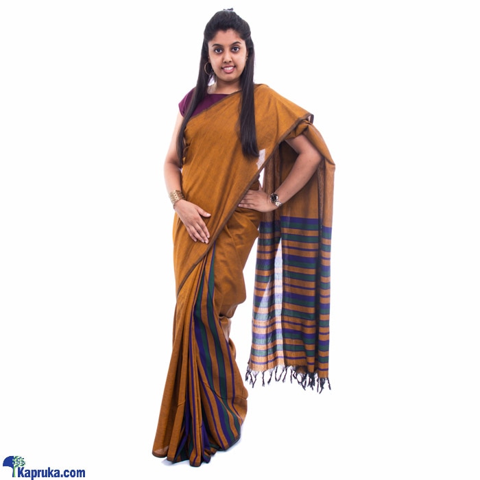 Blue And Green Striped Musted Yellow Saree Online at Kapruka | Product# clothing02476