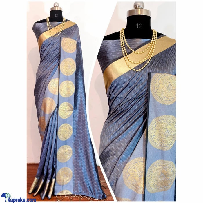 Gray Color Banarasi Silk Saree - Golden Weaving Border Online at Kapruka | Product# clothing02675