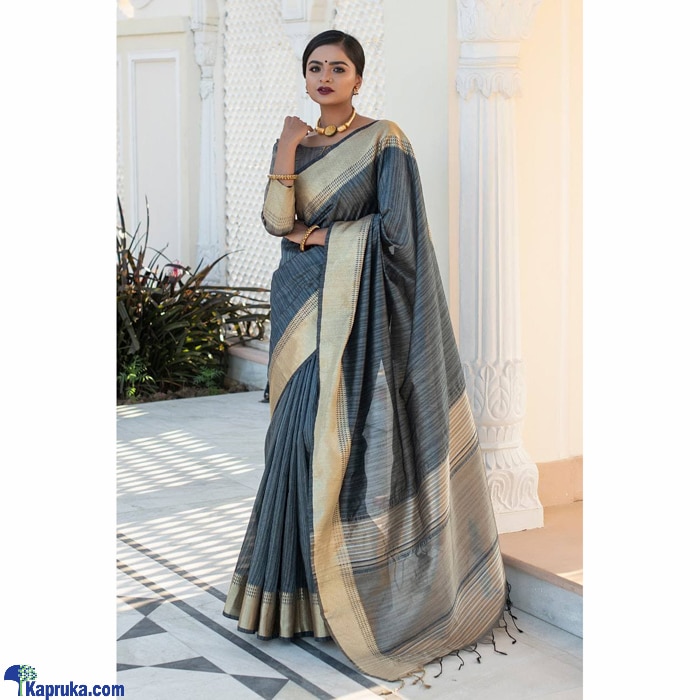 Gray Tassar Silk Weaving Saree Online at Kapruka | Product# clothing02679