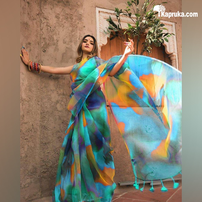 Blue Organza Saree Online at Kapruka | Product# clothing02788