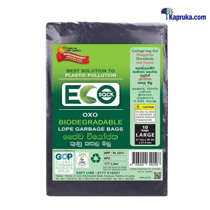 ECO Sack Biodegradable LDPE Garbage Bags Large- 10bags Online at Kapruka | Product# grocery001985