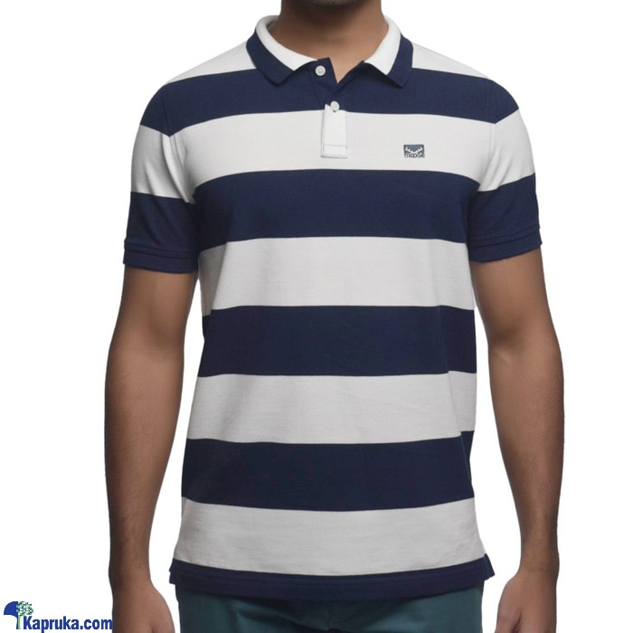 Men's Slim Fit Rugby Stripe Polo T- Shirt White And Navy Online at Kapruka | Product# clothing02828