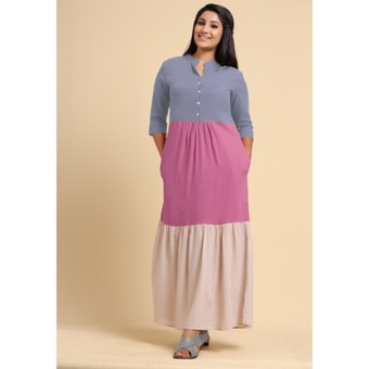 Crepe Voile Tri- Colour Dress Green, Grey, Pink - Beige Online at Kapruka | Product# clothing02957