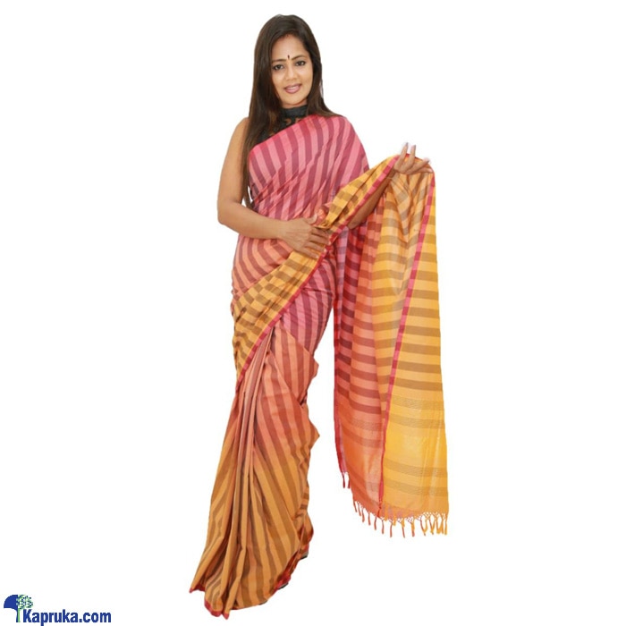 Multi Colour Pink Striped Standard Saree - C1495 Online at Kapruka | Product# clothing03109