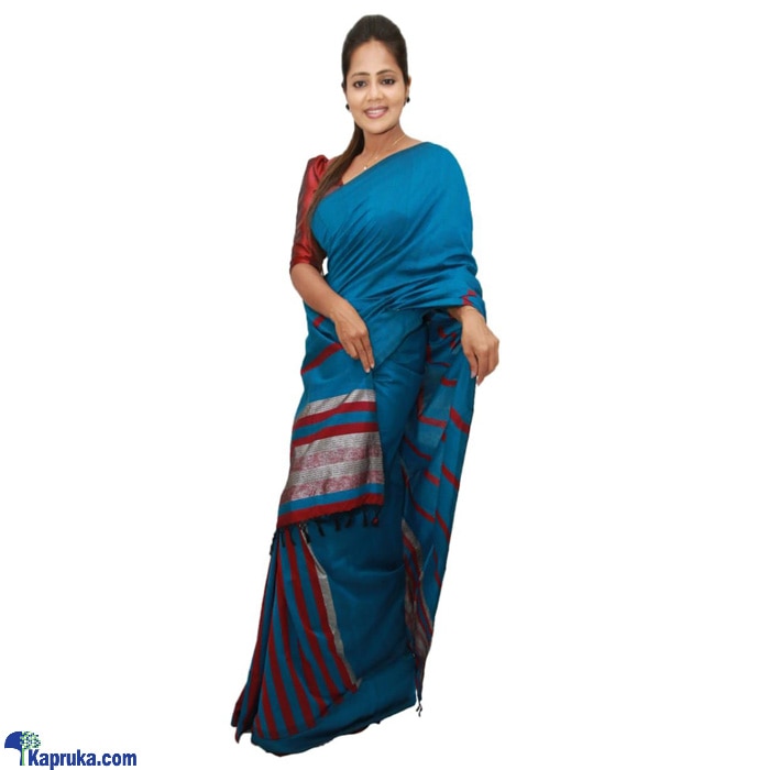 Pecok Blue Cotton Saree - C1510 Online at Kapruka | Product# clothing03111
