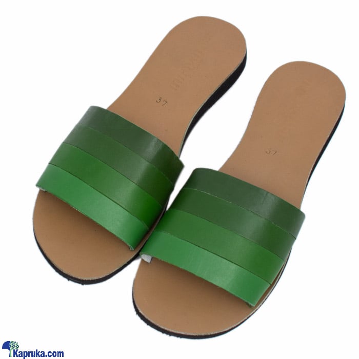 Women 4 Stripes Green Shaded Leather Slipper -Ladies Casual Footwear  - Comfortable Teens Summer Peep Toe Flat Shoes - Size 36 Online at Kapruka | Product# fashion002067_TC1