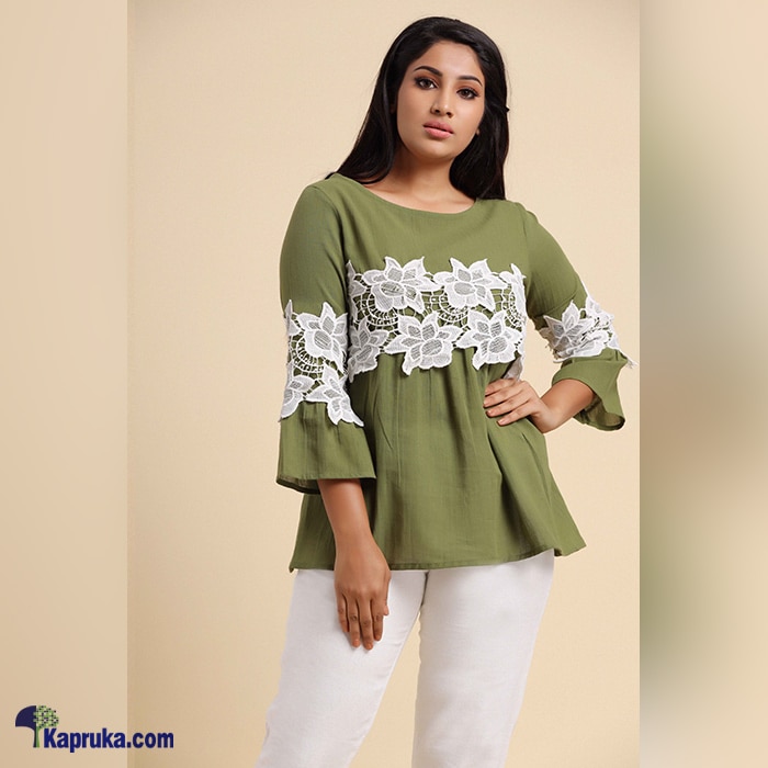 Soft Cotton Mix Lace Frill Top- Green Online at Kapruka | Product# clothing03243