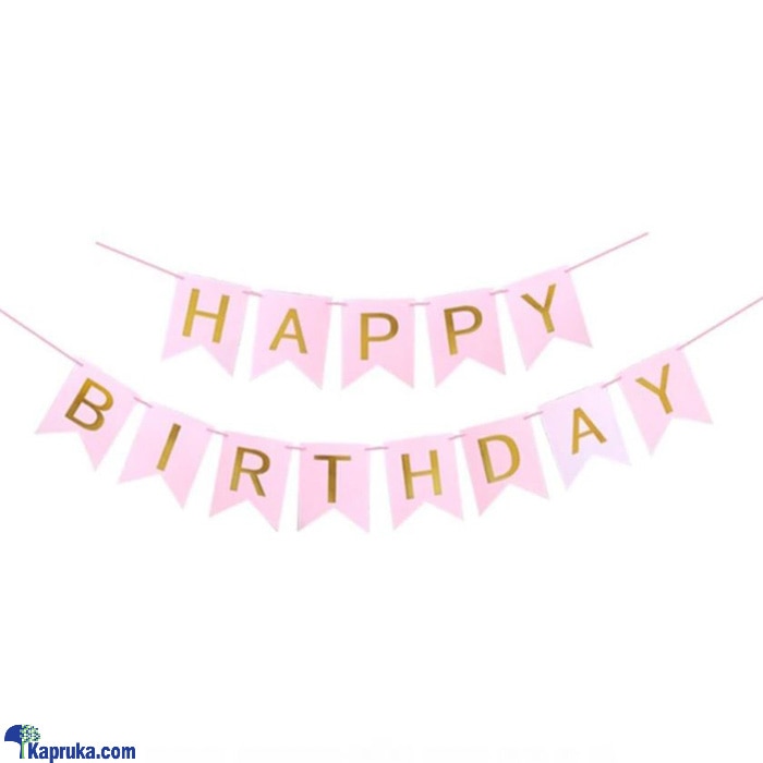 Pink Happy Birthday Banner With Shimmering Gold Letters, Happy Birthday Bunting Banner For Party Decorations, Swallowtail Flag Happy Birthday Sign Online at Kapruka | Product# partyP00132