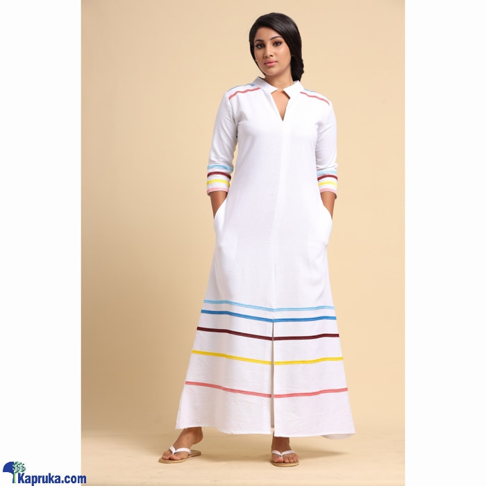 Linen Embroidered Long Dress White Online at Kapruka | Product# clothing03421