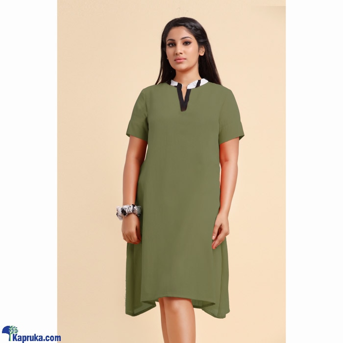 Soft Cotton Short Dress With Batik Collar Jungle Green Online at Kapruka | Product# clothing03424