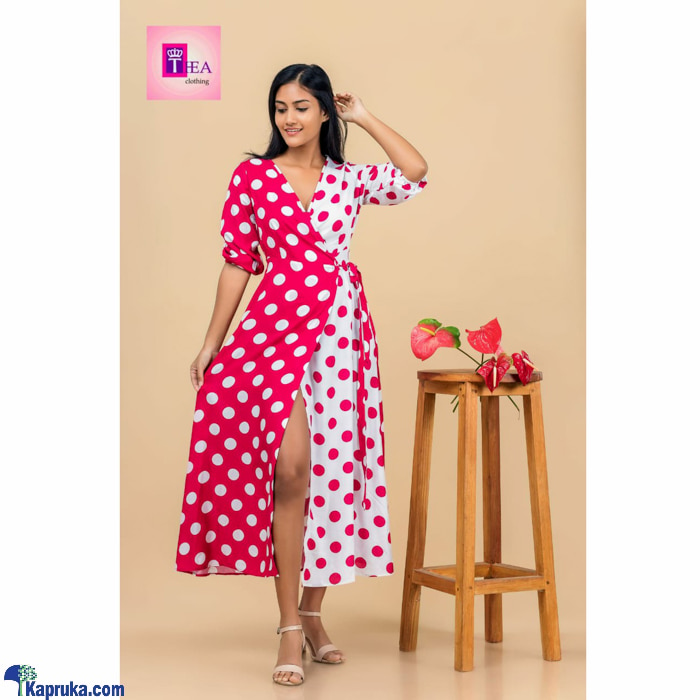 Polka Dot Maxi Dress With Waist- Tie And Split Online at Kapruka | Product# clothing03549