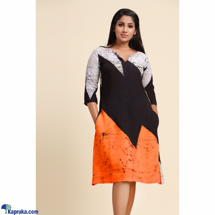 Silk Cotton Batik Dress Orange Online at Kapruka | Product# clothing03589