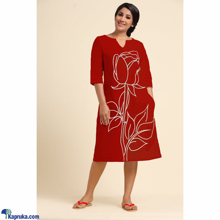Linen Dress With Embroidered Flower Online at Kapruka | Product# clothing03612