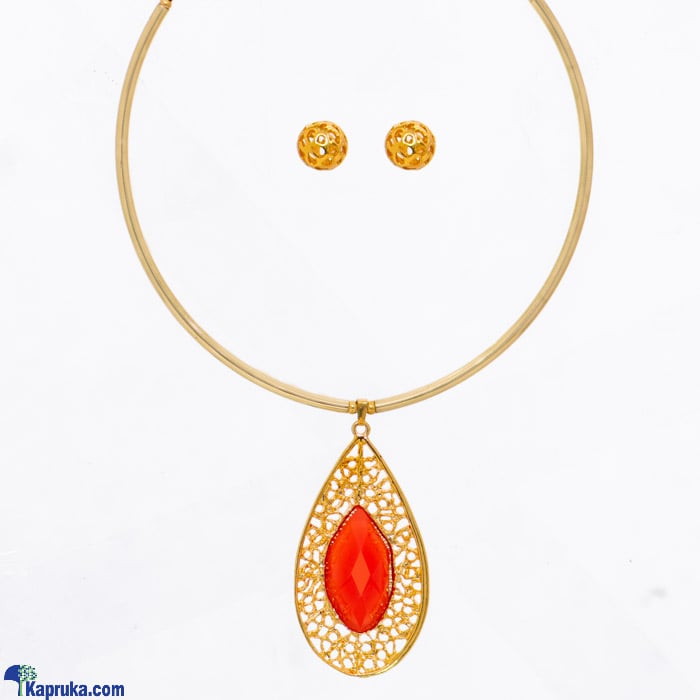 Stone N String Orange Crystal Stone Necklace With Earring Online at Kapruka | Product# stoneNS0364
