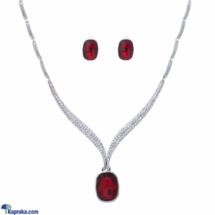Stone N String Red Crystal Necklace With Red Crystal Earring Online at Kapruka | Product# stoneNS0354