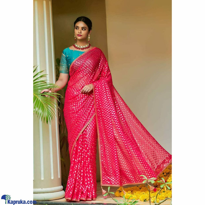 Dark Pink Pure Brasso Gold Work Saree Online at Kapruka | Product# clothing03872