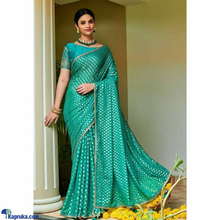 Green Pure Brasso Gold Work Saree Online at Kapruka | Product# clothing03873