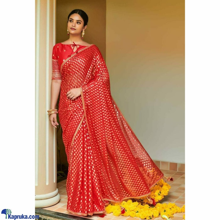 Red Pure Brasso Gold Work Saree Online at Kapruka | Product# clothing03874
