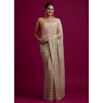 Cream Rangoli Silk Mirror Work Saree Online at Kapruka | Product# clothing03847
