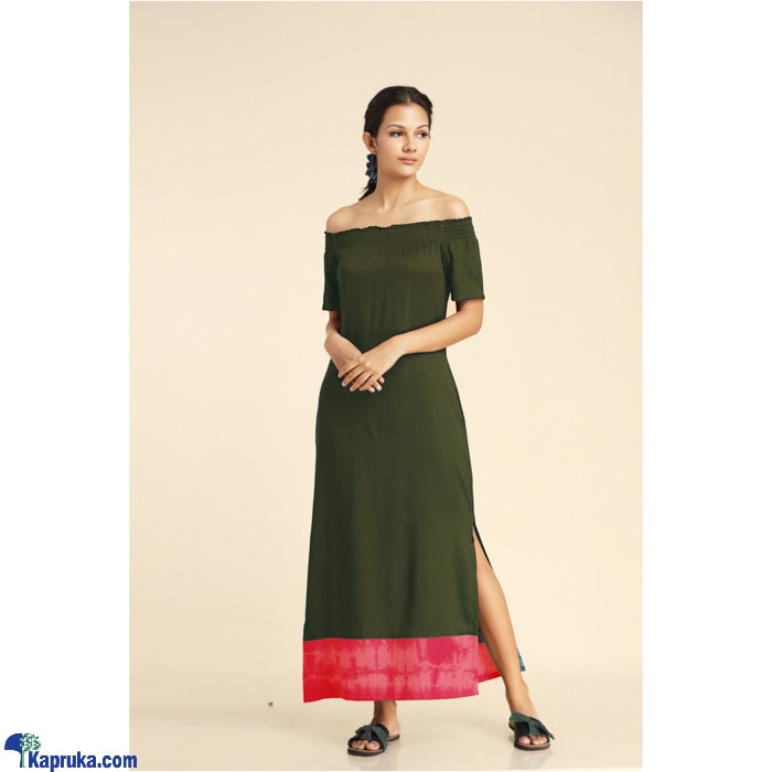 Rayon Tie- Dye Mixed Off- Shoulder Dress Dark Green Online at Kapruka | Product# clothing03932