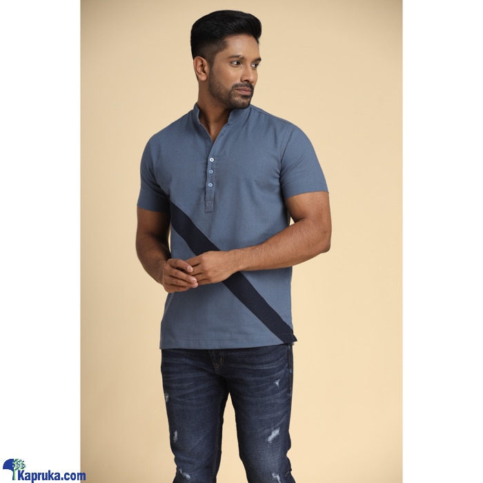 Linen Two- Tone Kurta Shirt Gray Online at Kapruka | Product# clothing03929