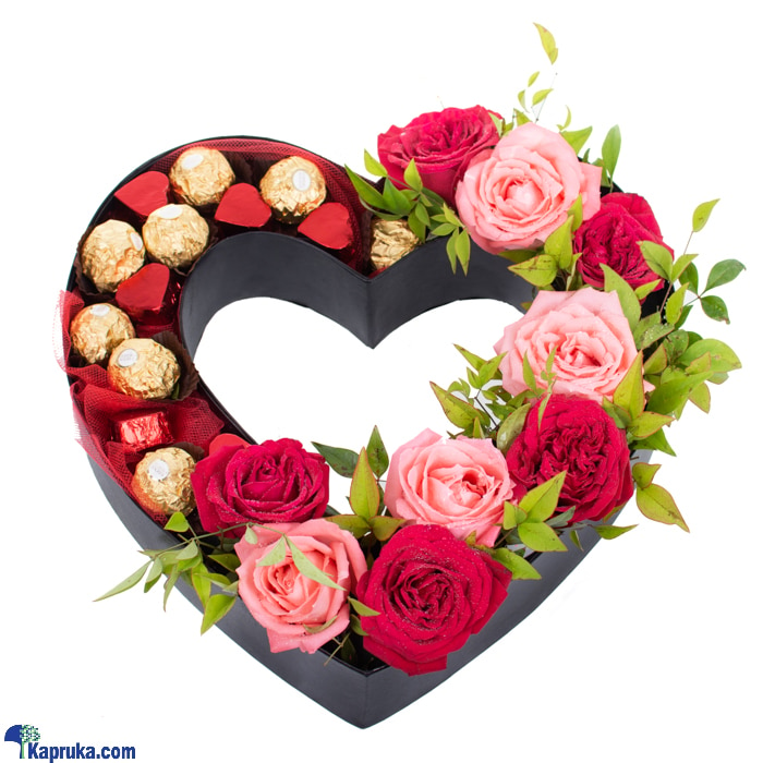 I'm Always Open For You, Arrangement With 9 Roses, 8 Ferrero Rocher, 5 Java Heart Shaped Chocolates Online at Kapruka | Product# flowers00T1281