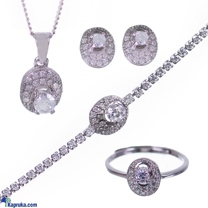 Stone & String Silver And Cubic Zirconia Jewellery Set With Ear Studs, Pendent, Bracelet & Adjustable Ring Online at Kapruka | Product# stoneNS0382