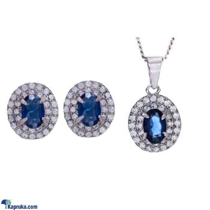 Stone 'N' String Silver And Cubic Zirconia Jewellery Set With Ear Studs And Pendent Online at Kapruka | Product# stoneNS0374