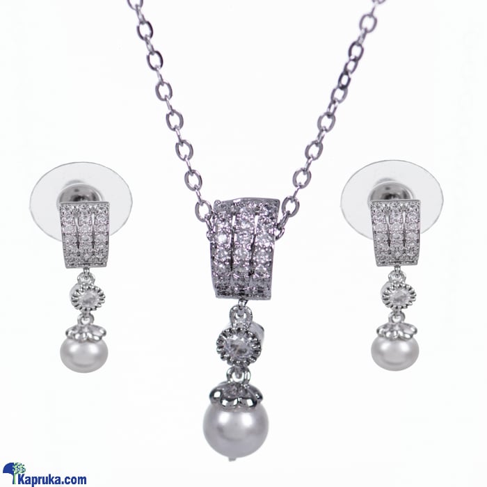 Stone 'N' String Cubic Zirconia Jewellery Set With Ear Studs And Necklace Online at Kapruka | Product# stoneNS0379