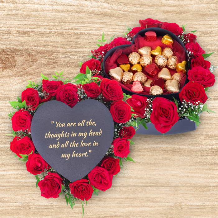 Heavenly Matched Flower Arrangement With 15 Red Roses, 15 Java Hazelnut Truffle And 10 Java Hazelnu Online at Kapruka | Product# flowers00T1293