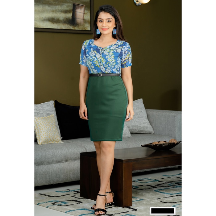 Lady Holton Office dress with a belt green Online Price in Sri Lanka