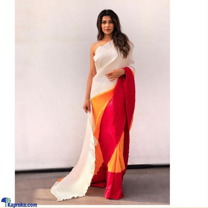 White, Orange - Red Mix Pleated Saree Online at Kapruka | Product# clothing04183