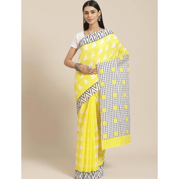 Mulmul Soft Cotton Saree Yellow Online at Kapruka | Product# clothing04190