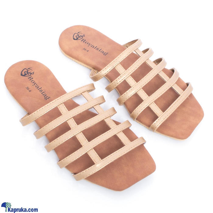 Front Squard Gold Colour Strapped Ladies Slider - Casual Wear For Women, Fashion Ladies Slippers - Size 36 Online at Kapruka | Product# fashion002533_TC1