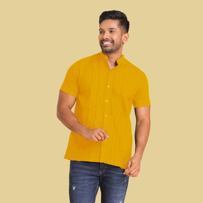 Twill Rayon Pintuck Shirt- Yellow Online at Kapruka | Product# clothing04886