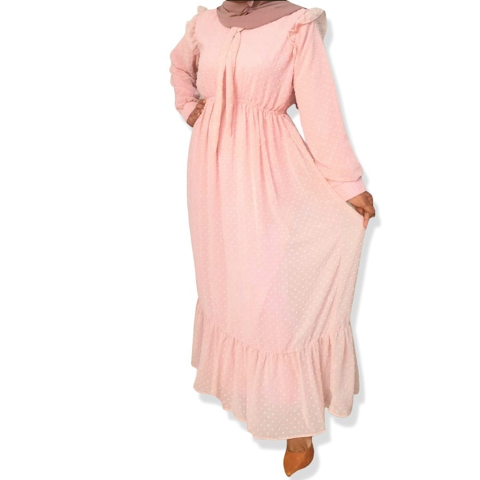 Baby Pink Selfcolourd Dot Long Dress Shiffon - 22018 Online at Kapruka | Product# clothing04957