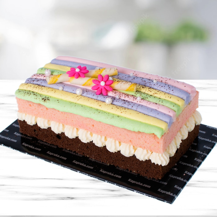 Rainbow Vanilla Ribbon Loaf Cake Online at Kapruka | Product# cake00KA001333