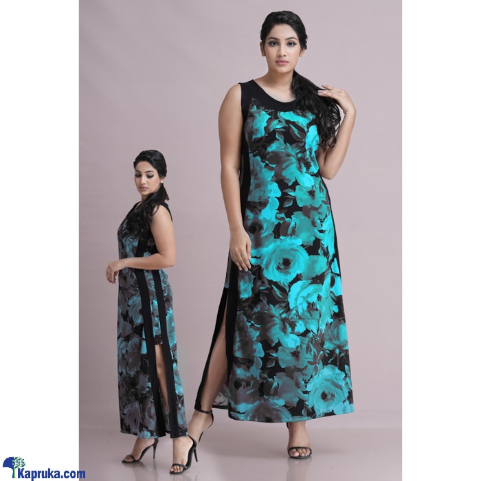 Printed Midnight Rose Stretch Dress- Blue Online at Kapruka | Product# clothing05426