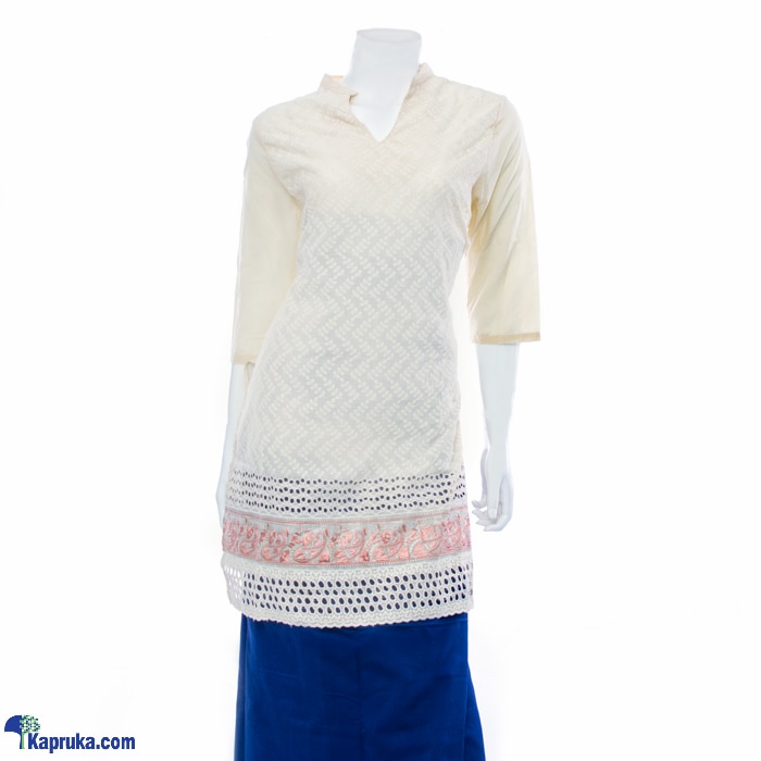 Off White Cutlon Kurutha With Border Online at Kapruka | Product# clothing05453