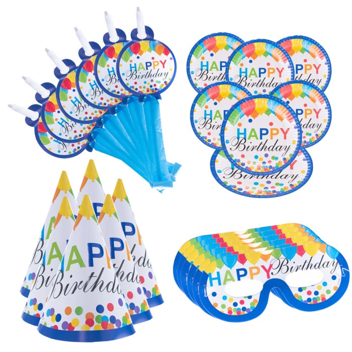 4 In 1 'blue' Birthday Celebration Pack With Eye Masks, Paper Cups, Hats, Plates And Blowout Whistles 0832064 Online at Kapruka | Product# partyP00187